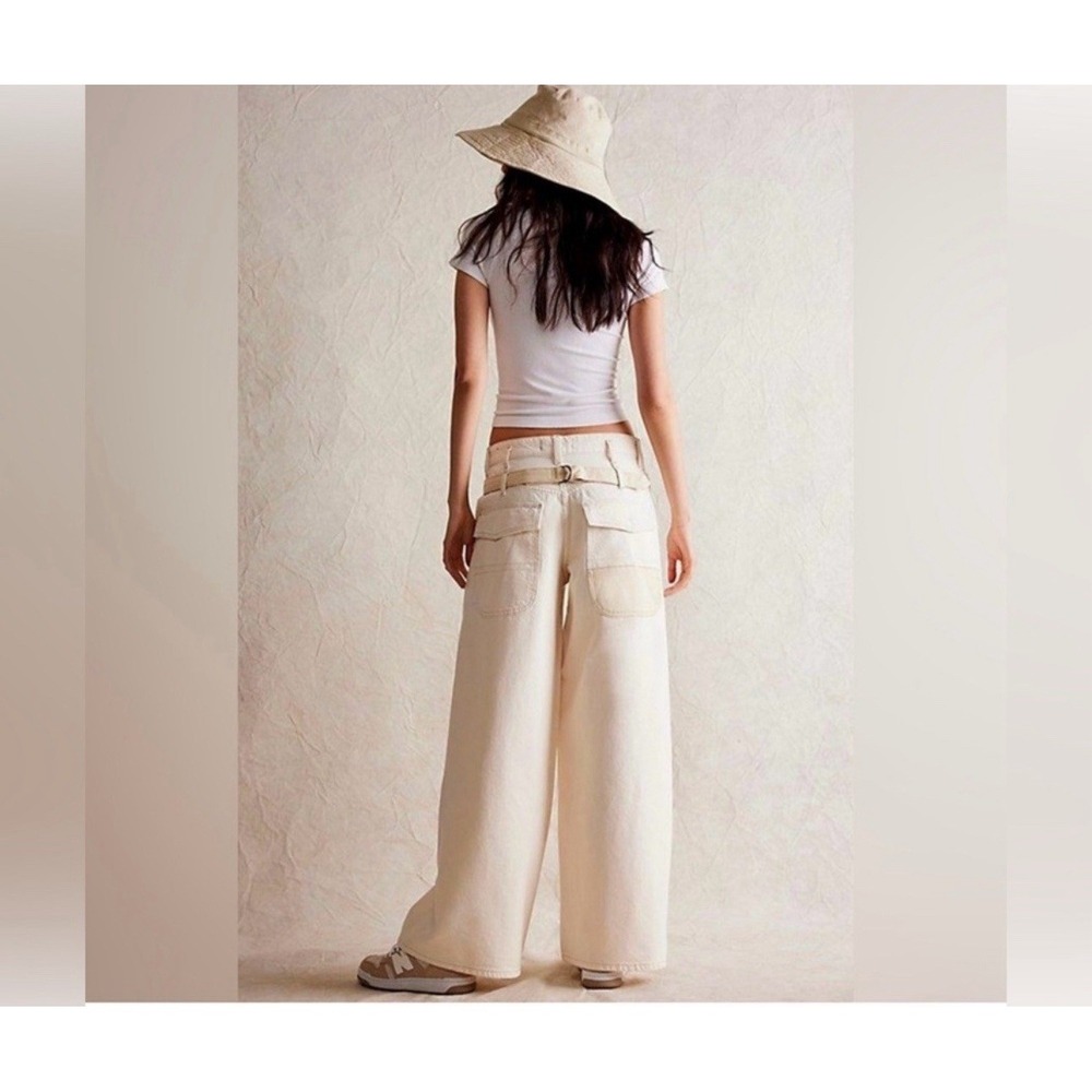 Free People We The Free Waterfalls Baggy Wide Leg Pants 30 Cream Utility Y2K - Picture 2 of 16